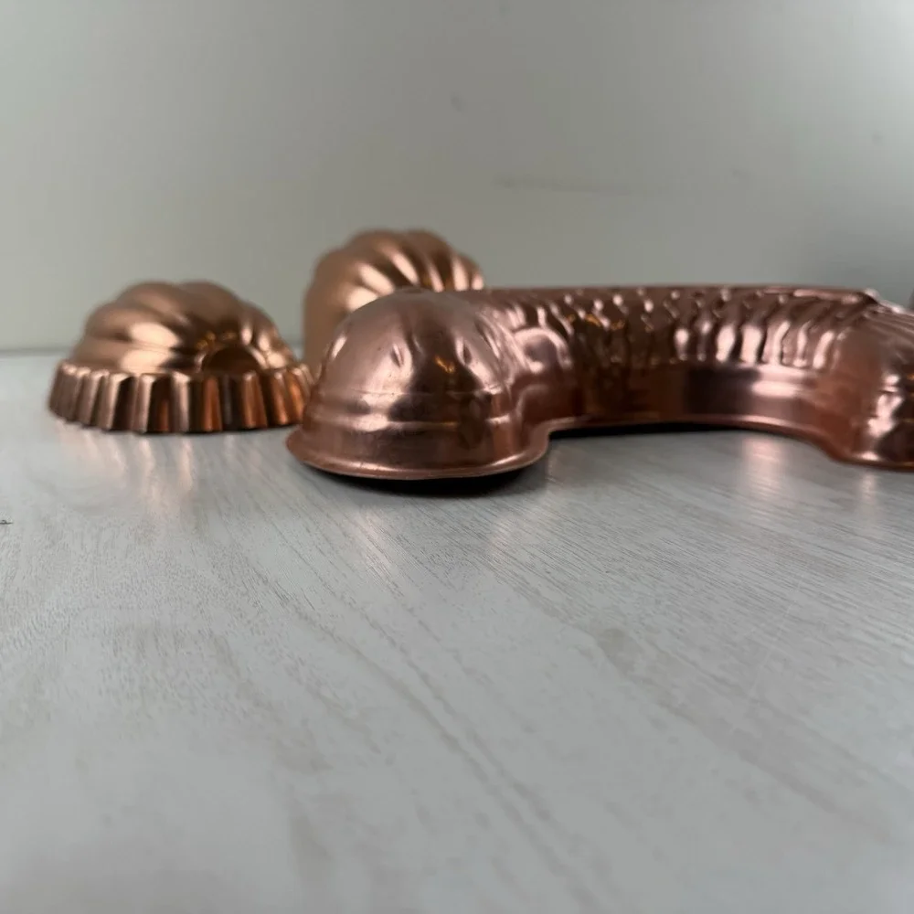 5 Vtg Copper Aluminum Jello Cake Molds Wall Hanging Heart Fish Bunt Oval Melon